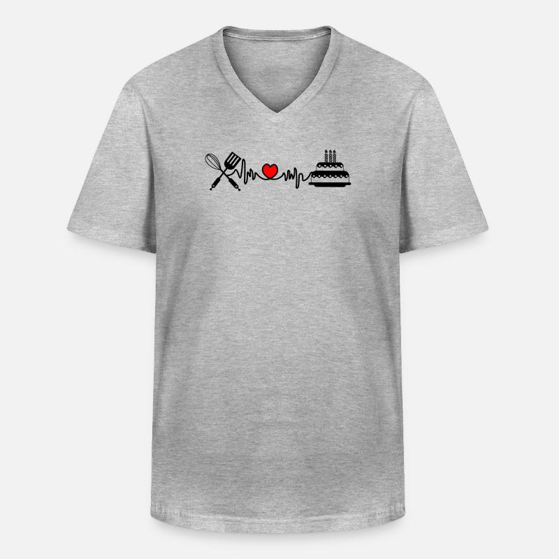 Cardio Herzfrequenz Küche 3 - Männer-T-Shirt mit V-Ausschnitt - Grau meliert