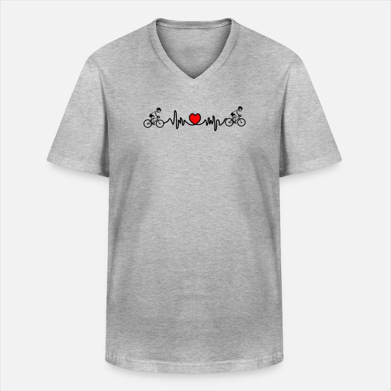 Radfahrer mit Herzkardiogramm - Männer-T-Shirt mit V-Ausschnitt - Grau meliert