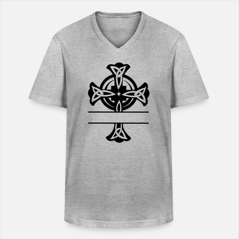 Keltisches Kreuz Logo oder Monogramm - Männer-T-Shirt mit V-Ausschnitt - Grau meliert