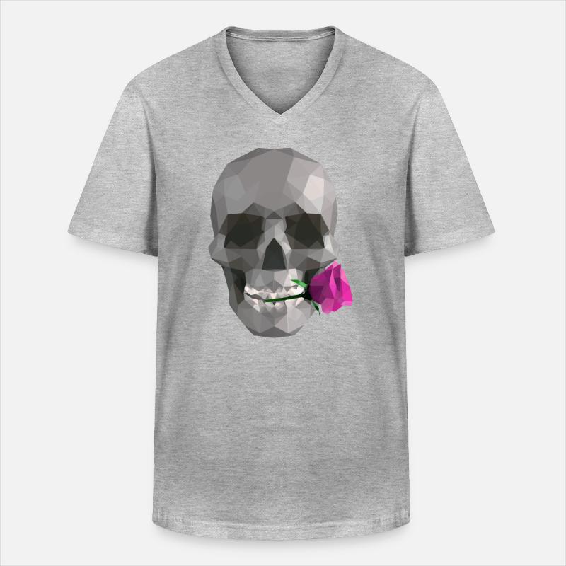 Low Poly Grey Skull – Geometrisch-Romantisch-Gothic - Männer-T-Shirt mit V-Ausschnitt - Grau meliert