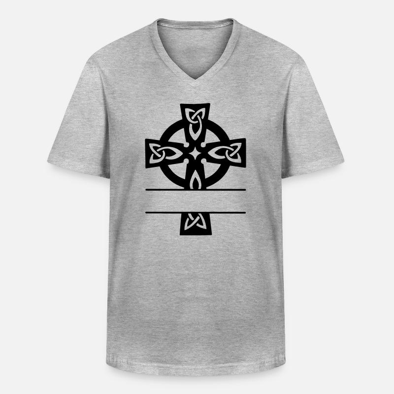 Keltisches Kreuz Monogramm Logo - Männer-T-Shirt mit V-Ausschnitt - Grau meliert