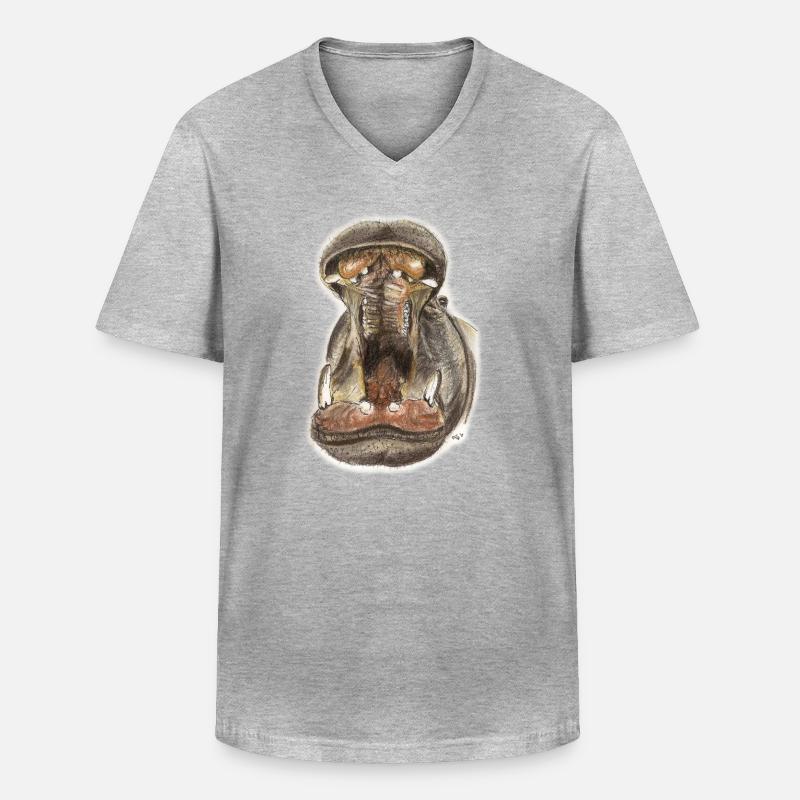 Flusspferd Hippo Maul Illustration - Männer-T-Shirt mit V-Ausschnitt - Grau meliert
