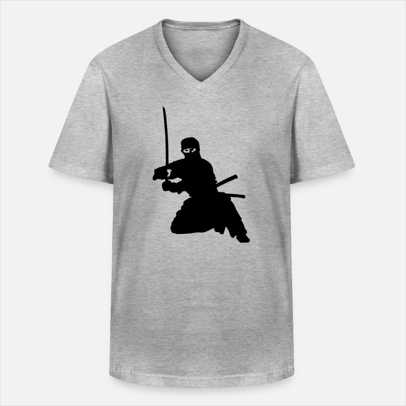 Ninja - Männer-T-Shirt mit V-Ausschnitt - Grau meliert
