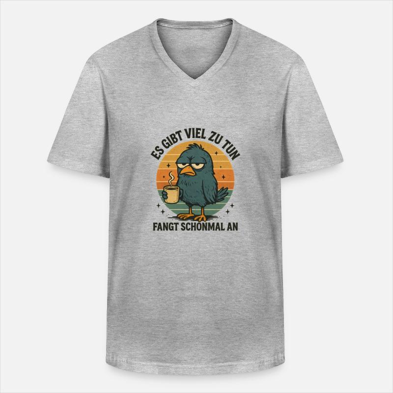 Der frühe Vogel Kaffee Statement - Männer-T-Shirt mit V-Ausschnitt - Grau meliert