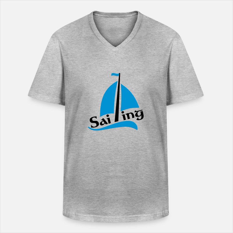 Segelboot - Männer-T-Shirt mit V-Ausschnitt - Grau meliert