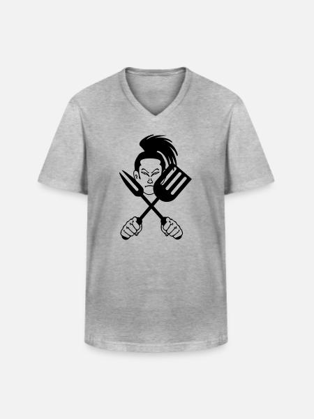 Japanese samurai cook - Men's V-Neck T-Shirt - heather grey