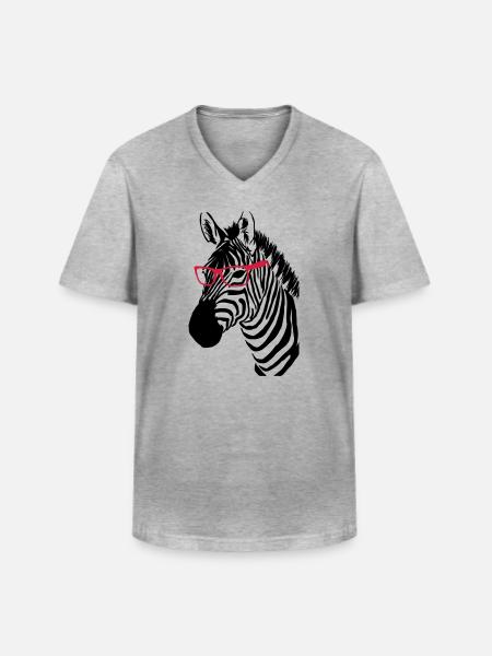 Zebra mit Brille - Männer-T-Shirt mit V-Ausschnitt - Grau meliert