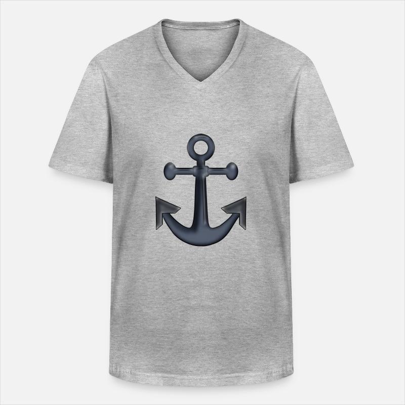 Anker - Männer-T-Shirt mit V-Ausschnitt - Grau meliert