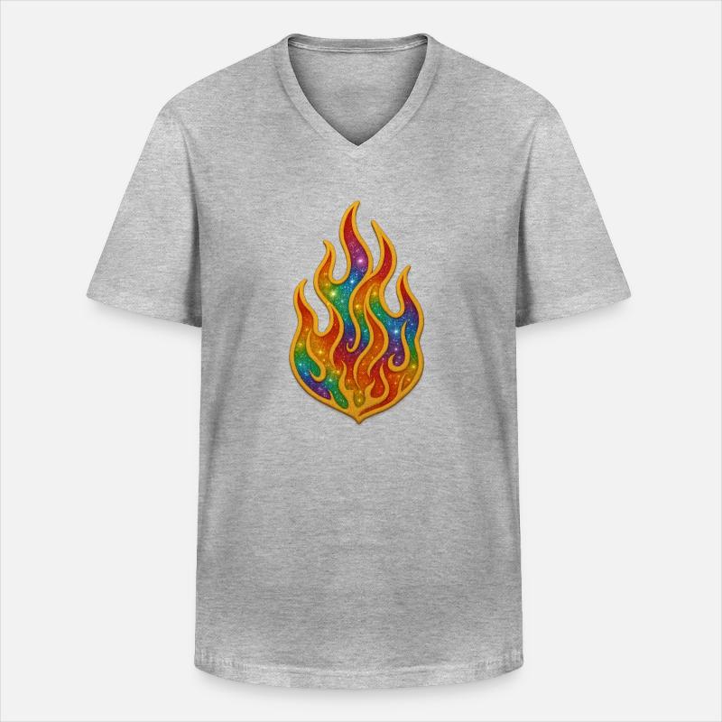 Regenbogenfeuer Patch - Männer-T-Shirt mit V-Ausschnitt - Grau meliert
