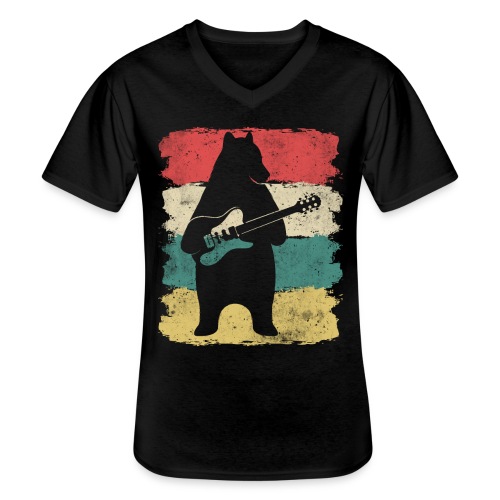 E Gitarre Bär Retro Rock Musik - Klassisches Männer-T-Shirt mit V-Ausschnitt