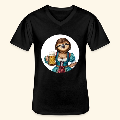 Faultier im Dirndl mit Bierglas - Klassisches Männer-T-Shirt mit V-Ausschnitt
