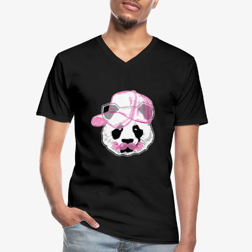 Panda - Pink - Cap - Mustache - Klassisches Männer-T-Shirt mit V-Ausschnitt