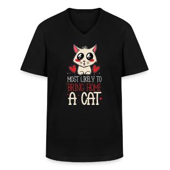 Les plus susceptibles de ramener un chat à la maison - T-shirt col V Homme - noir - Devant - AI Model Male 178 dark (178cm)