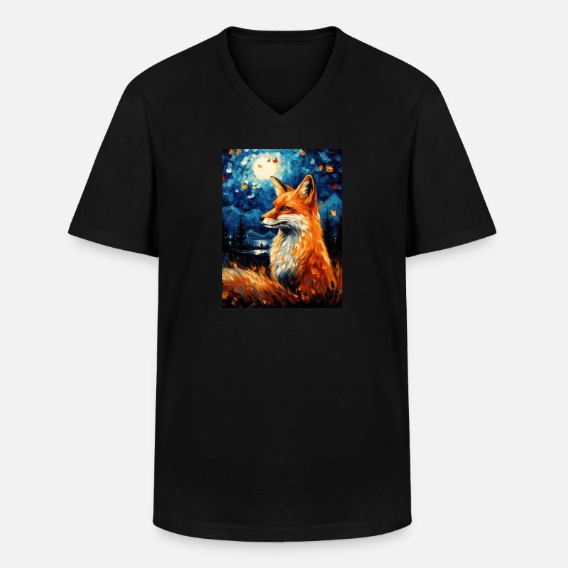 Fuchs Van Gogh Style - Männer-T-Shirt mit V-Ausschnitt - Schwarz