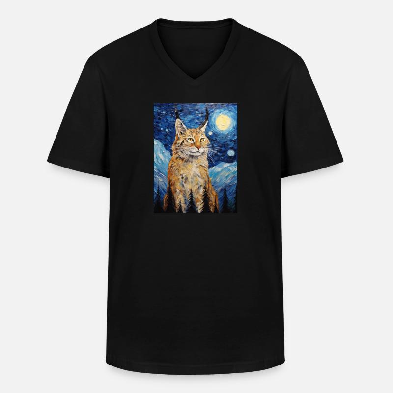 luchs, van gogh, sternennacht, tier - Männer-T-Shirt mit V-Ausschnitt - Schwarz