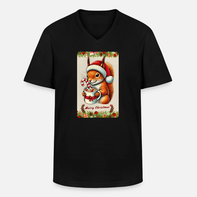 Weihnachts-Eichhörnchen mit heißer Schokolade - Männer-T-Shirt mit V-Ausschnitt - Schwarz