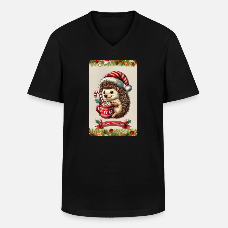 Weihnachtsigel mit heißer Schokolade - Männer-T-Shirt mit V-Ausschnitt - Schwarz