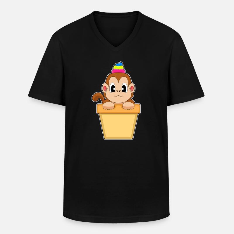 Affe Cupcake - Männer-T-Shirt mit V-Ausschnitt - Schwarz