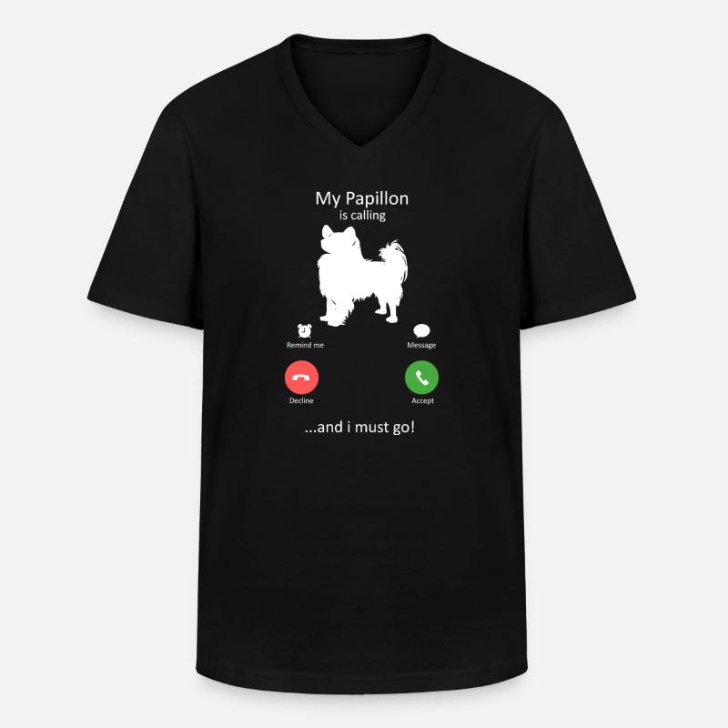 Papillon Dog Calling Smartphone Interface - Men's V-Neck T-Shirt - black