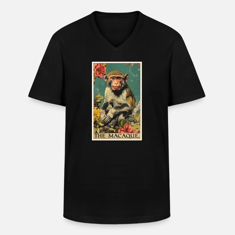 Makaken Makake - Männer-T-Shirt mit V-Ausschnitt - Schwarz
