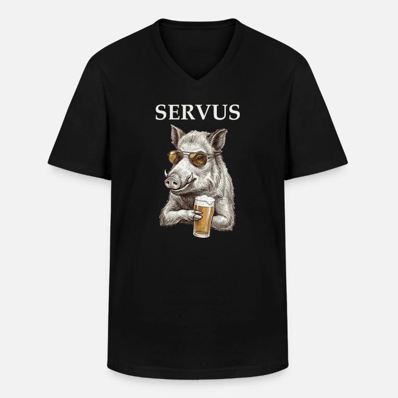 Lustiges Servus Wildschwein Mit Bier - Männer-T-Shirt mit V-Ausschnitt - Schwarz