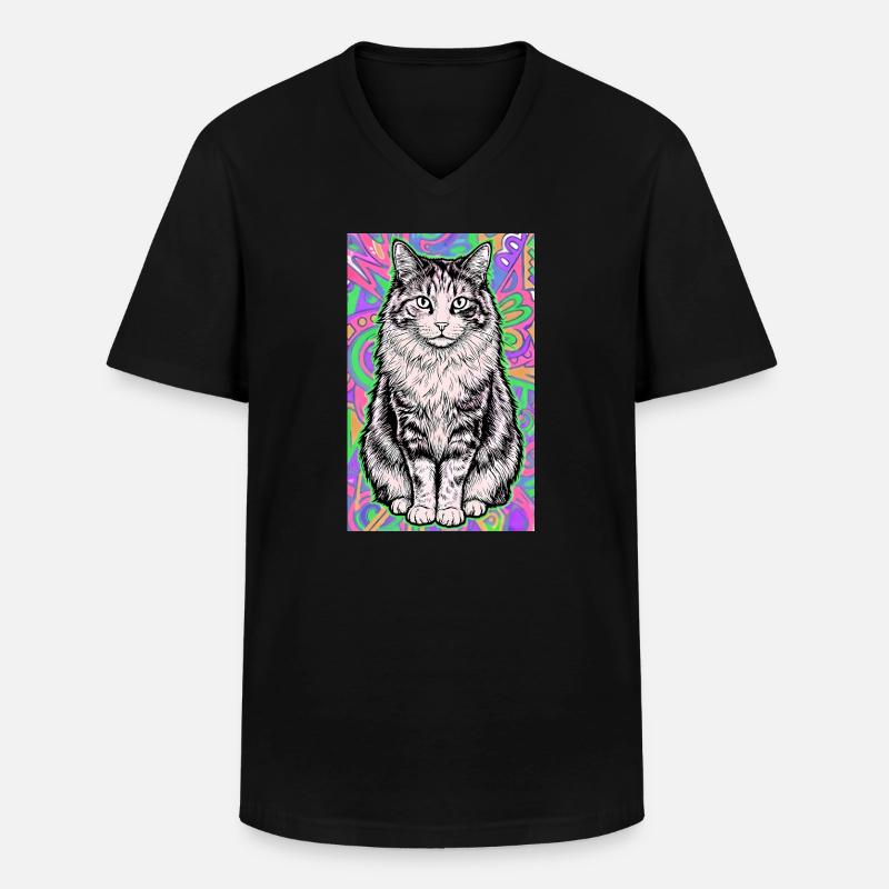 Katze - Männer-T-Shirt mit V-Ausschnitt - Schwarz