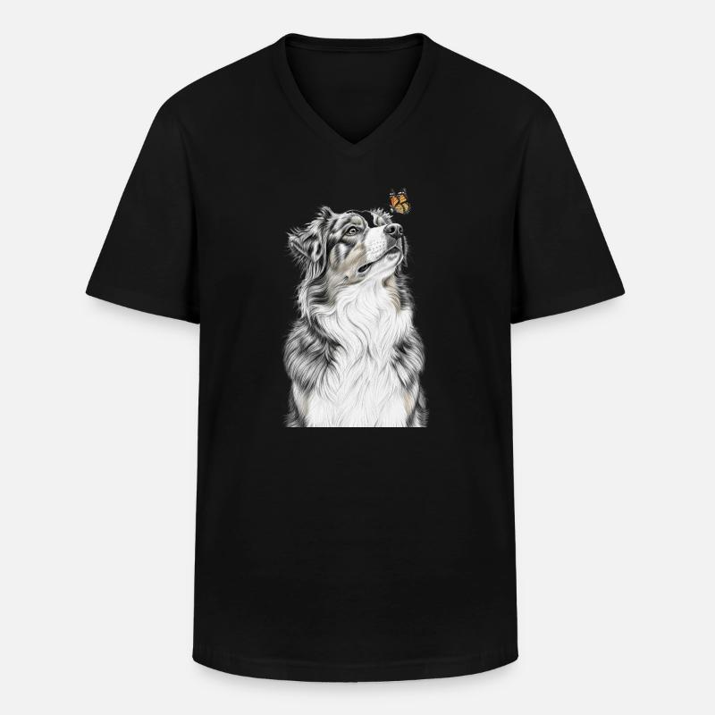 Aussie blickt Schmetterling Australian Shepherd - Männer-T-Shirt mit V-Ausschnitt - Schwarz