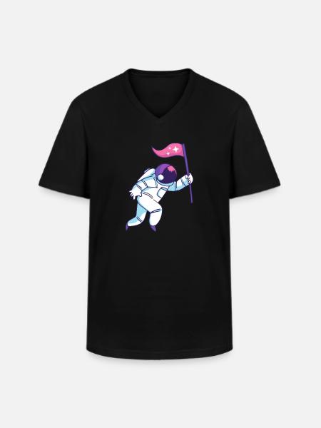 Astronaut mit Fahne Geschenk Geschenkidee - Männer-T-Shirt mit V-Ausschnitt - Schwarz