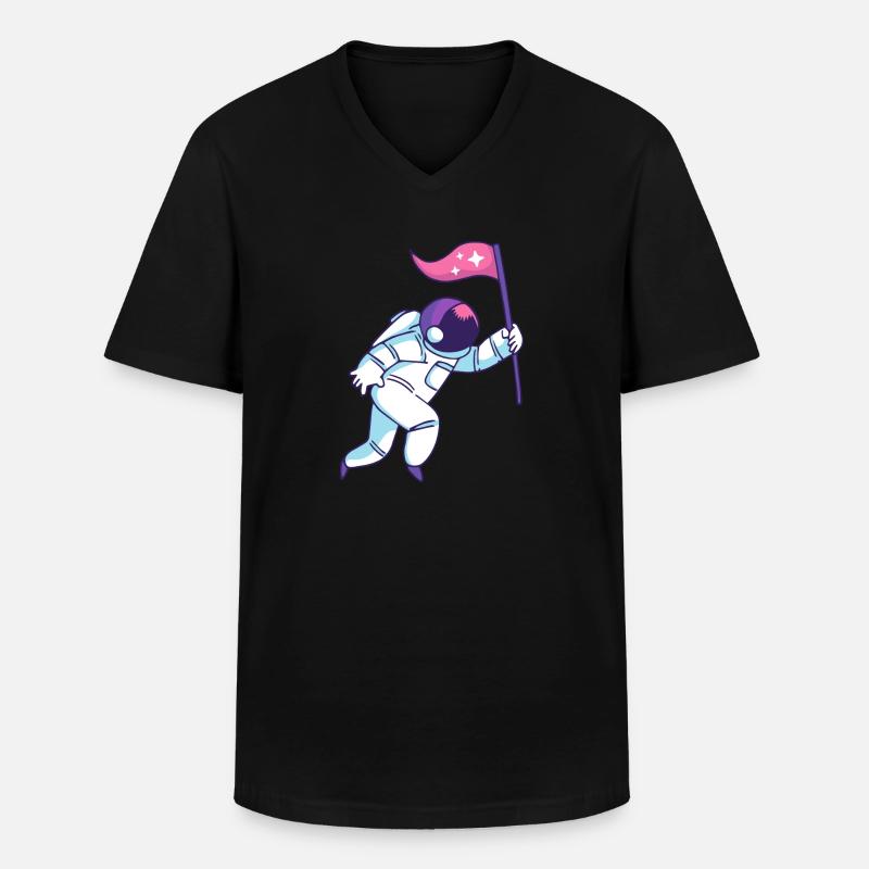 Astronaut mit Fahne Geschenk Geschenkidee - Männer-T-Shirt mit V-Ausschnitt - Schwarz