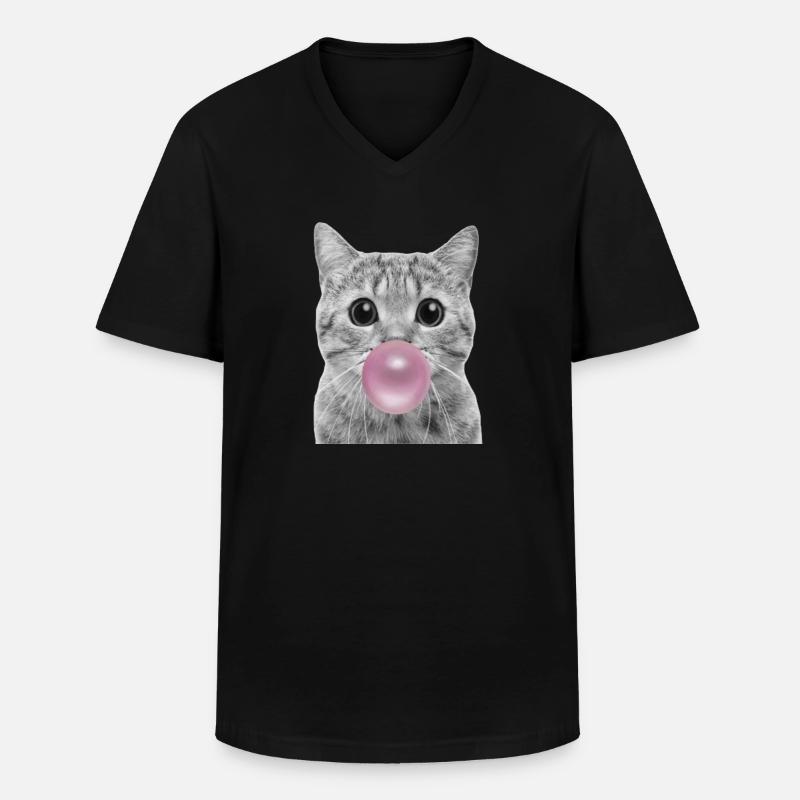 Bubble Katze - Männer-T-Shirt mit V-Ausschnitt - Schwarz
