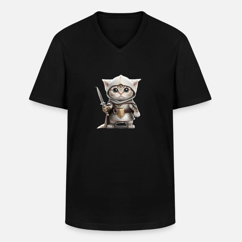 Ritter als Katze - Männer-T-Shirt mit V-Ausschnitt - Schwarz