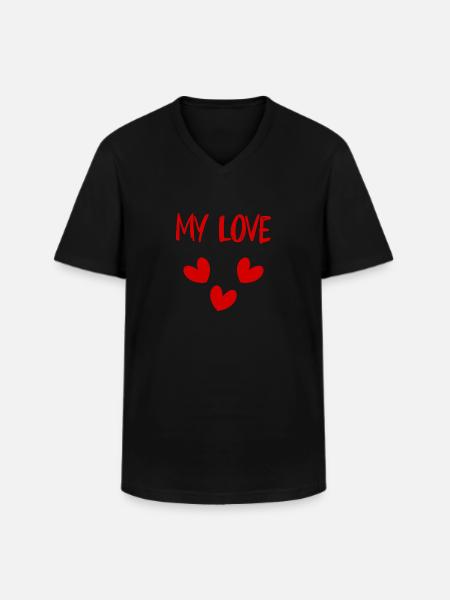 LIEFDE. VALENTIJNSDAG. VRIJGEZELLENFEEST. IK HOU VAN JOU. IK HOU VAN JOU. - Klassiek mannen T-shirt met V-hals - zwart