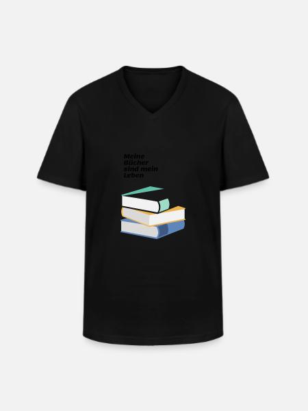 Bücher und Leben - Männer-T-Shirt mit V-Ausschnitt - Schwarz
