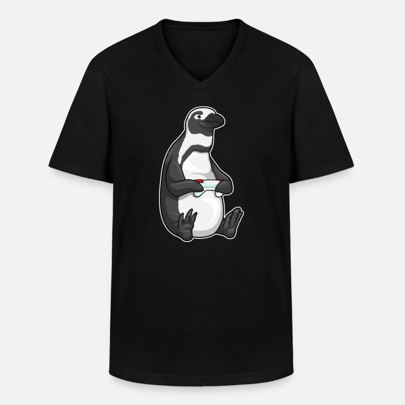 Pinguin Gamer Controller - Männer-T-Shirt mit V-Ausschnitt - Schwarz