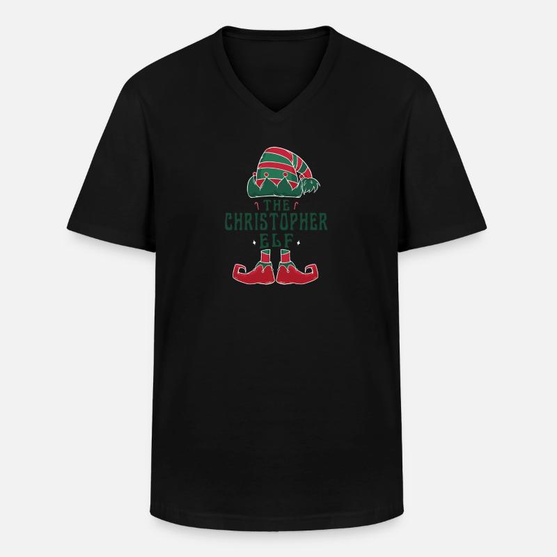 Christopher Elf Personalized Name Christmas - Men's V-Neck T-Shirt - black