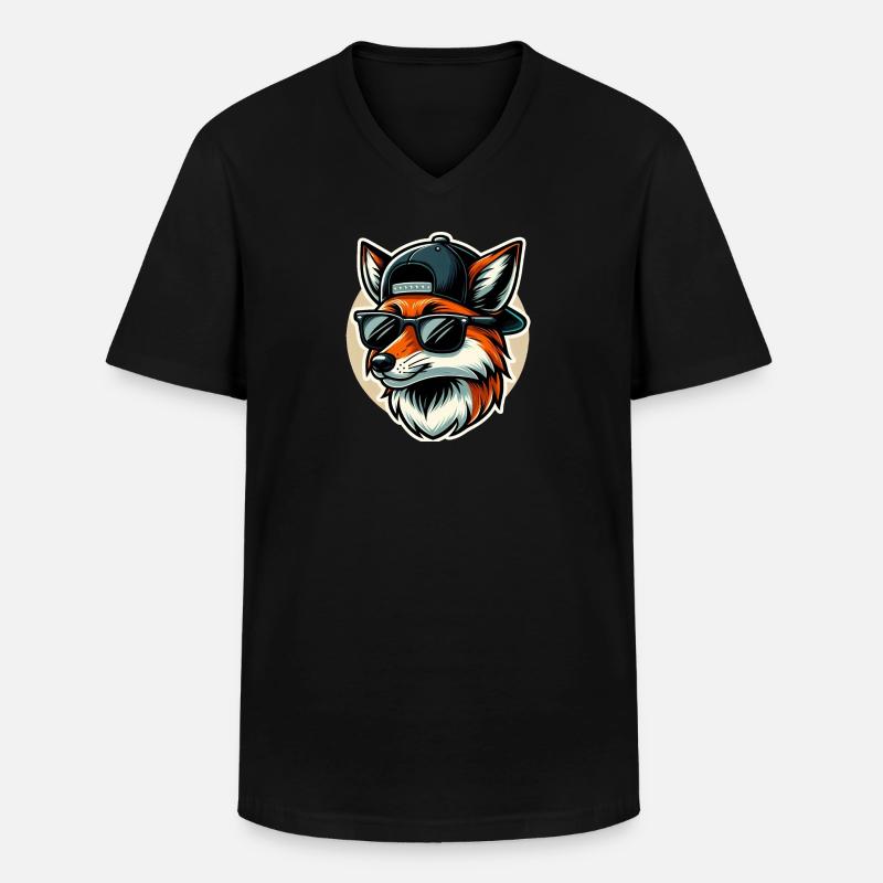 Fuchs mit Sonnenbrille und Cap - Männer-T-Shirt mit V-Ausschnitt - Schwarz