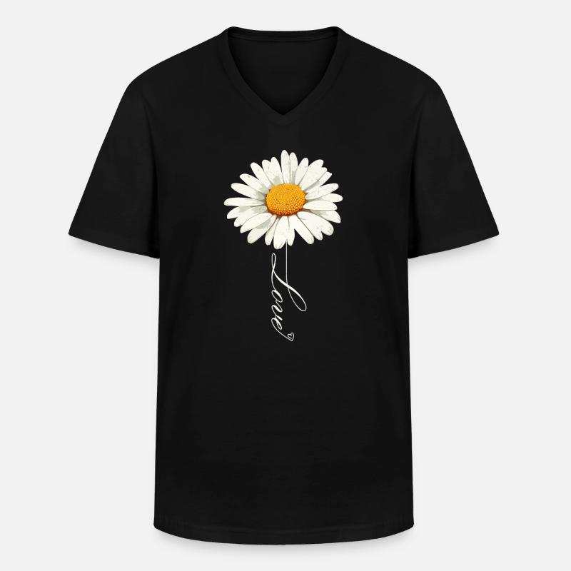 Gänseblümchenblume mit Liebe Skript - Männer-T-Shirt mit V-Ausschnitt - Schwarz