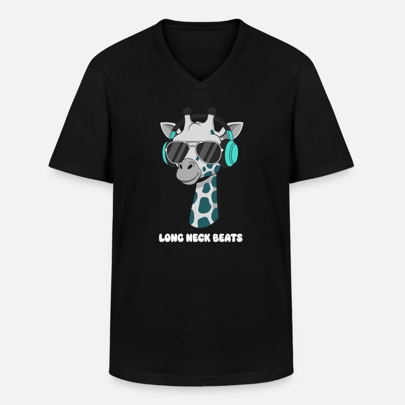 GiraffenDJ mit Kopfhörer - Männer-T-Shirt mit V-Ausschnitt - Schwarz