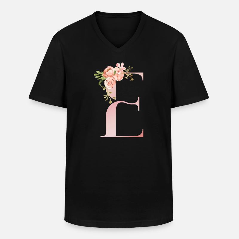 Pastellflorales Monogramm E - Männer-T-Shirt mit V-Ausschnitt - Schwarz