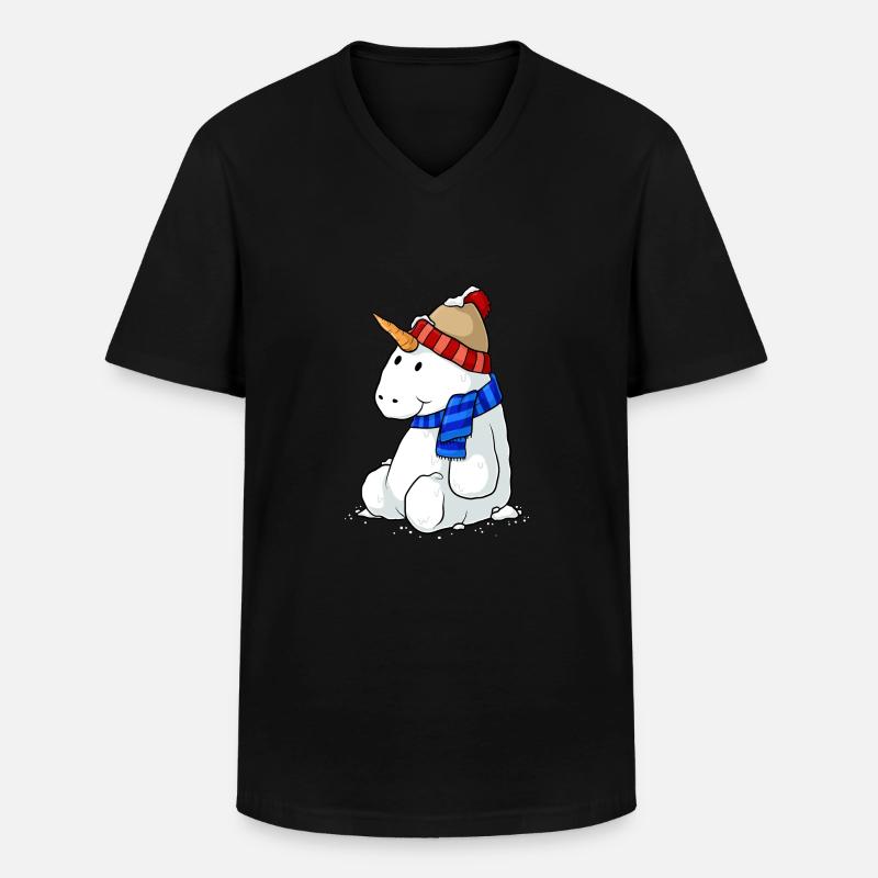Einhorn Schneemann Comic - Männer-T-Shirt mit V-Ausschnitt - Schwarz
