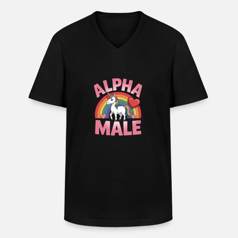 Alpha Mann Einhorn - Männer-T-Shirt mit V-Ausschnitt - Schwarz