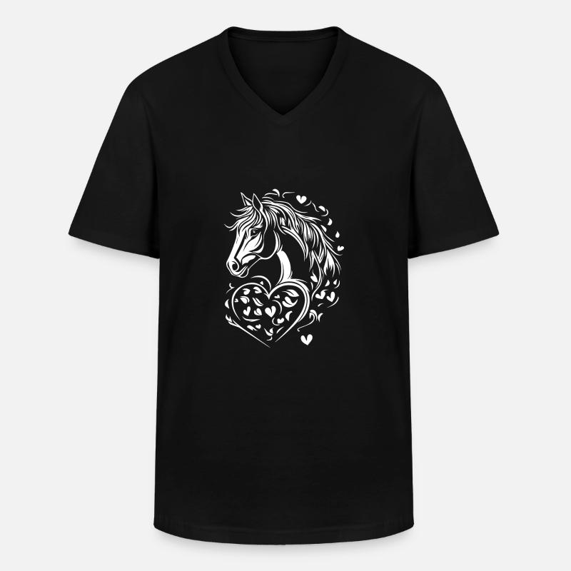 Pferd Herz - Männer-T-Shirt mit V-Ausschnitt - Schwarz