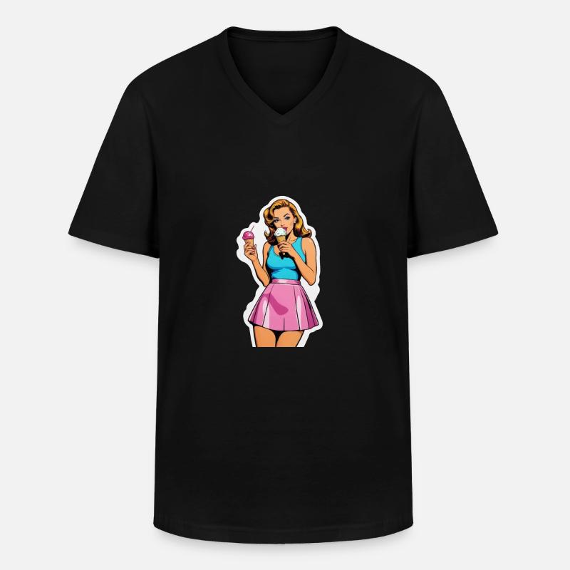 Retro Mädchen Eis essen - Männer-T-Shirt mit V-Ausschnitt - Schwarz