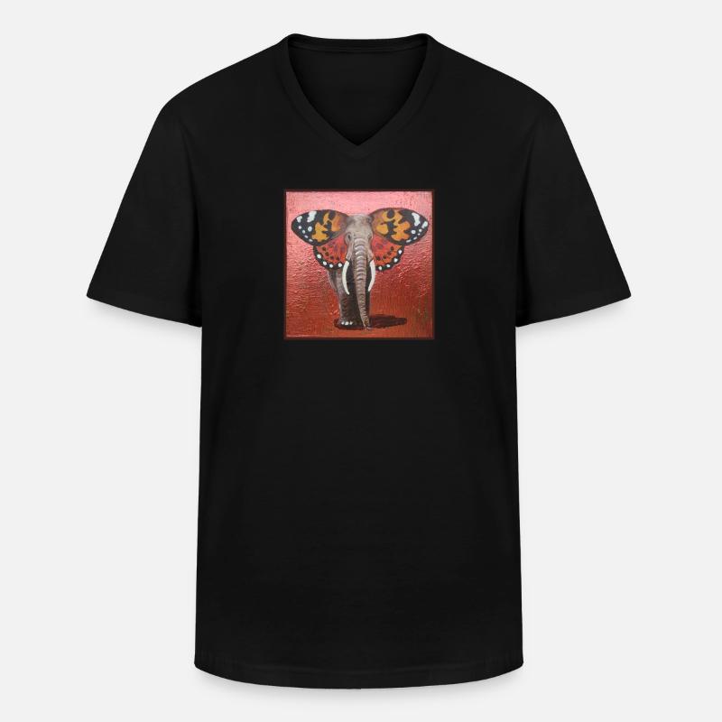 Fjäril elefant - T-shirt med V-ringning herr - svart