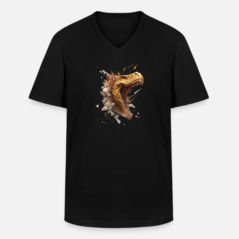 aggressiver Dino, der durch eine Wand bricht. - Männer-T-Shirt mit V-Ausschnitt - Schwarz