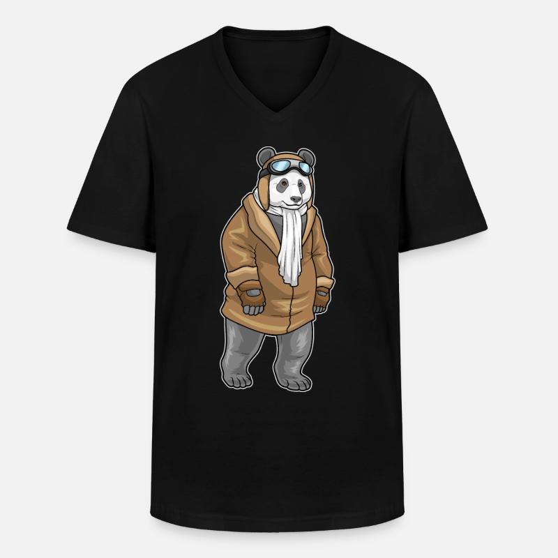 Panda Pilot Cap - Men's V-Neck T-Shirt - black