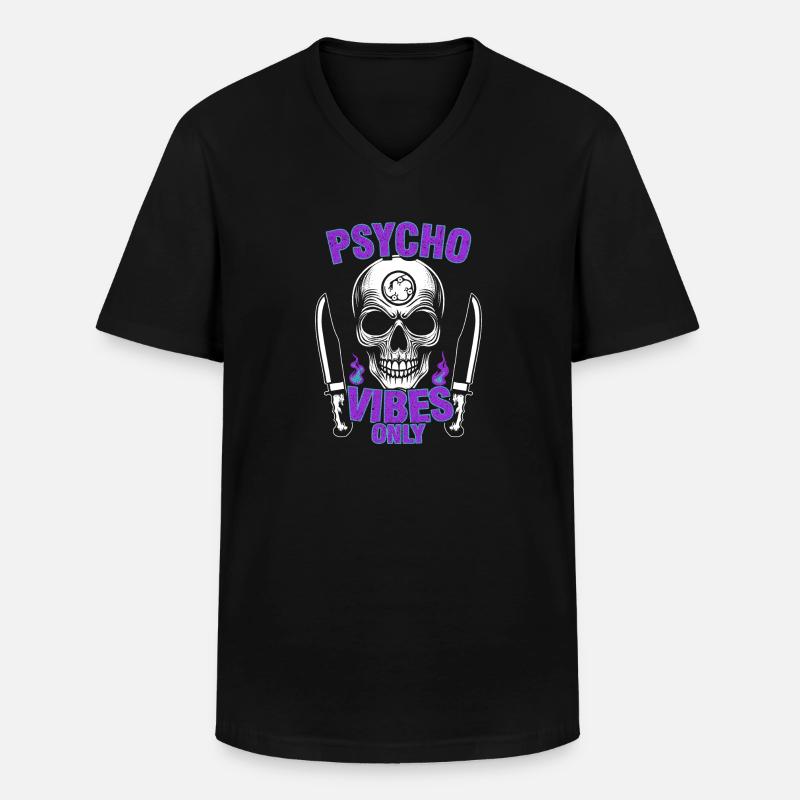 Psycho Vibes Schädel - Männer-T-Shirt mit V-Ausschnitt - Schwarz