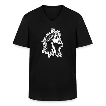 Jésus-Christ Catholique Religion Christianisme - T-shirt col V Homme - noir - Devant - AI Model Male 178 dark (178cm)