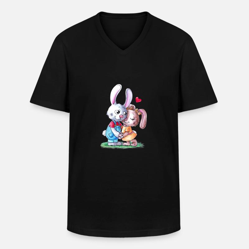 Süßes Comic Osterhasen Paar - Männer-T-Shirt mit V-Ausschnitt - Schwarz