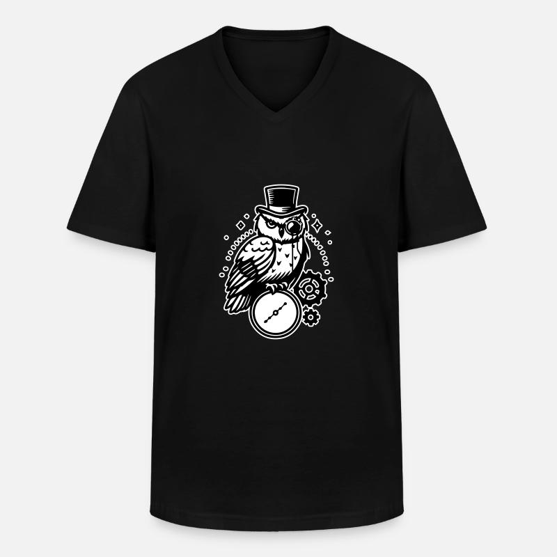 Steampunk Eule und Uhr Design - Männer-T-Shirt mit V-Ausschnitt - Schwarz